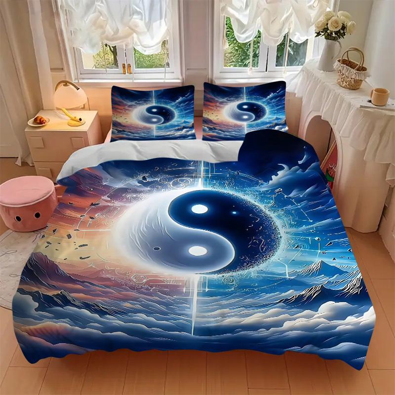 3PCs Yin Yang Symbol Design Cover Set, Breathable Fabric(1 Duvet Cover + 2 Pillowcases) (Without Quilt) yy250911186