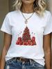 (Asian Size) Lovely Style Cute Merry Christmas Women's Top Short Sleeve T-shirts O-neck T Shirt Print Fashion Casual New Year Clothing Graphic Tee