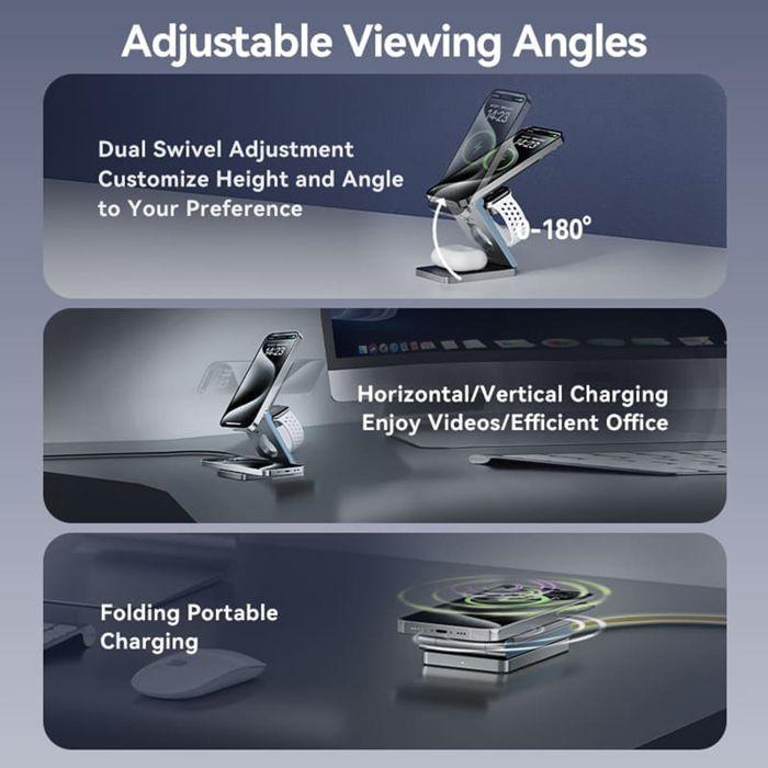 Chargeur sans fil à charge rapide 3 en 1, indicateur LED, compatibilité MagSafe - Vention (FGFH0) - Argent
