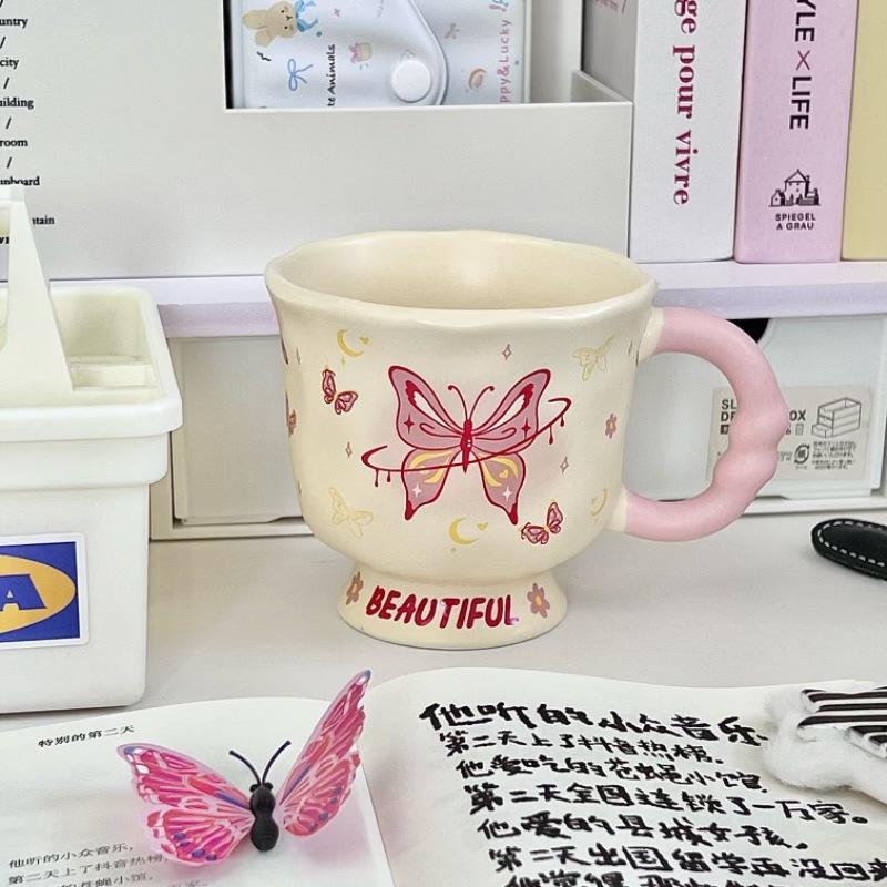

Birthday gift for girlfriends, girl s heart butterfly mug, high-value ceramic water cup, girl s souvenir gift box. 301-400ml