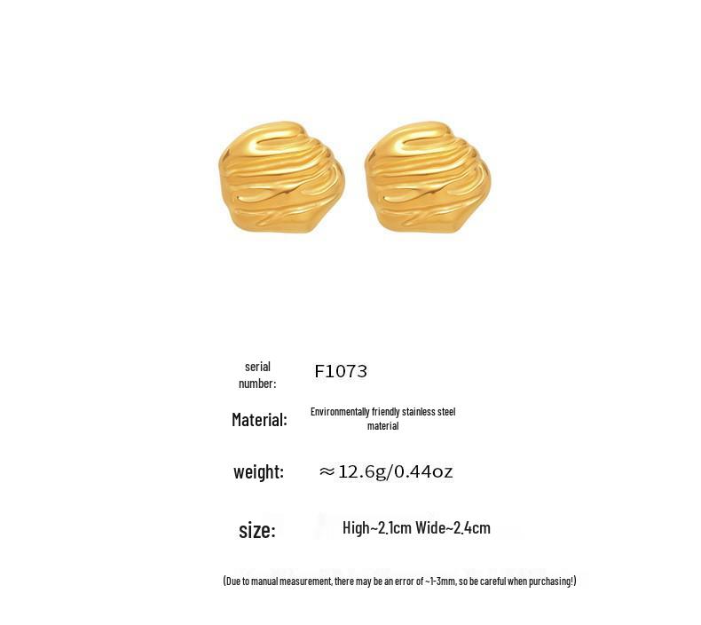 Qiong Yao Niche Irregular Hammered 18K Gold-Plated Pleated Earrings - Fashionable Stainless Steel Design