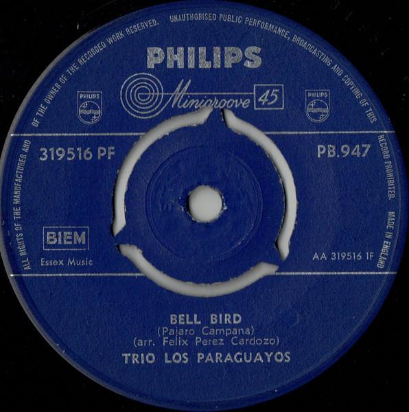 

7inch Record TRIO LOS PARAGUAYOS - Bell Bird / Misionera PB947 Philips UK Folk Used