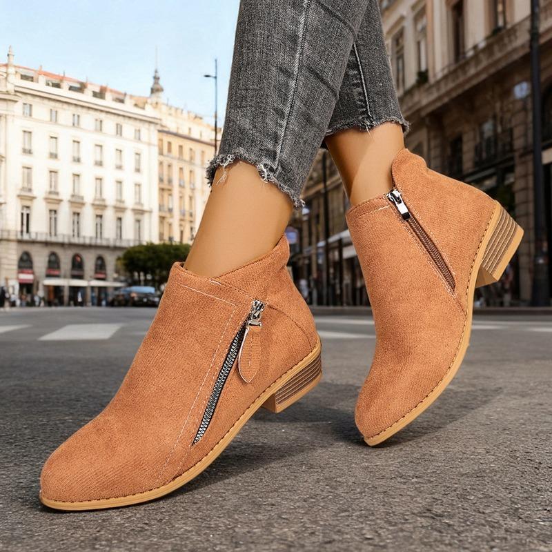 Höst och Vinter Nya Damstövlar Europeiska Rund Tå Mocka Sidodragkedja Enkla Enkla Skor