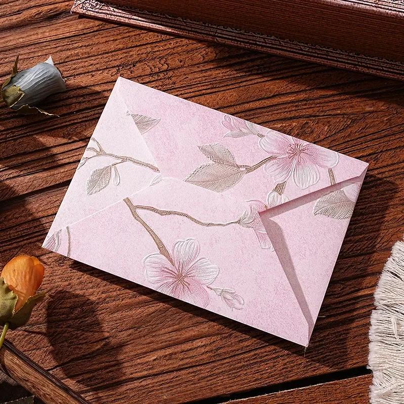 10Pcs Vintage Art Flower Relief Kraft Paper Envelope Letter Paper Wedding Invitation Postcard Holders Aesthetic Mailer Packaging