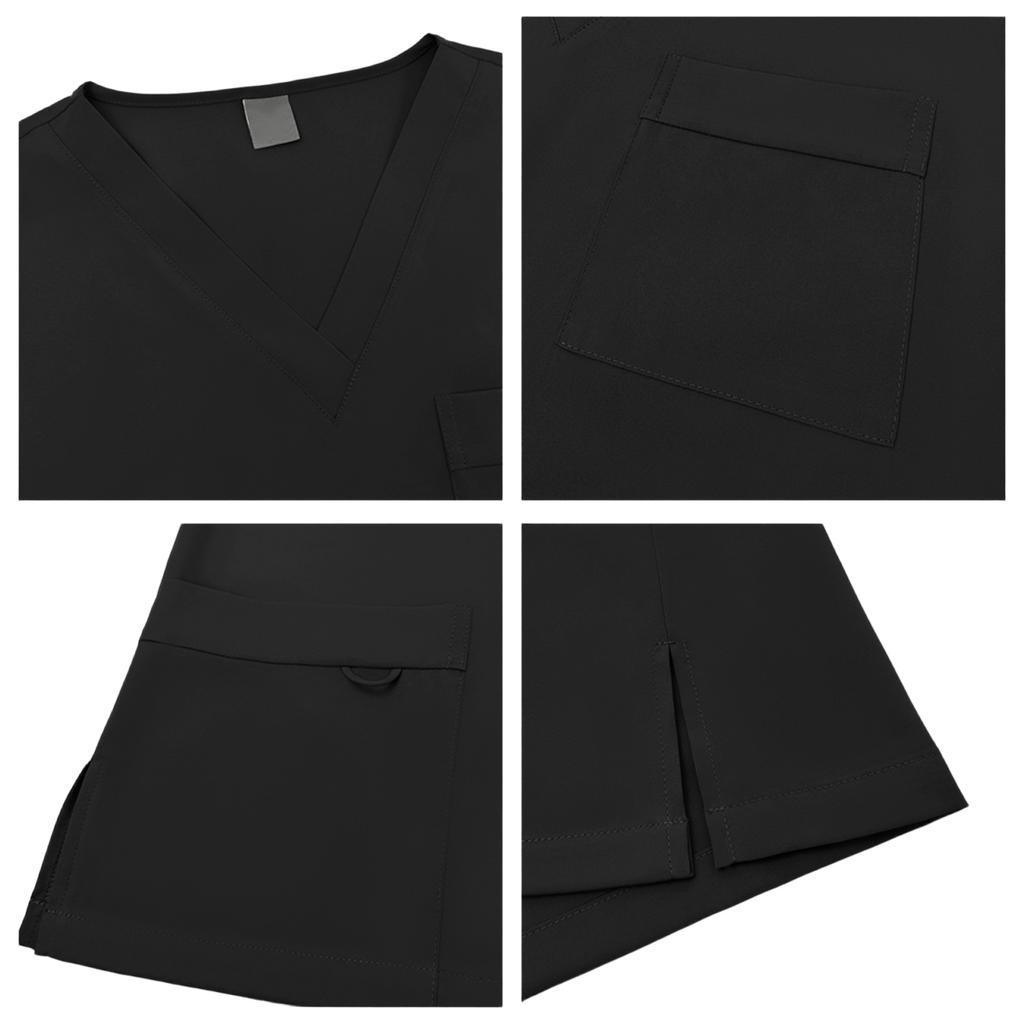 Men’s V Neck Short Sleeve Scrub Set Two Piece Uniform with Chest Pocket and Straight Leg Pants for Medical Work