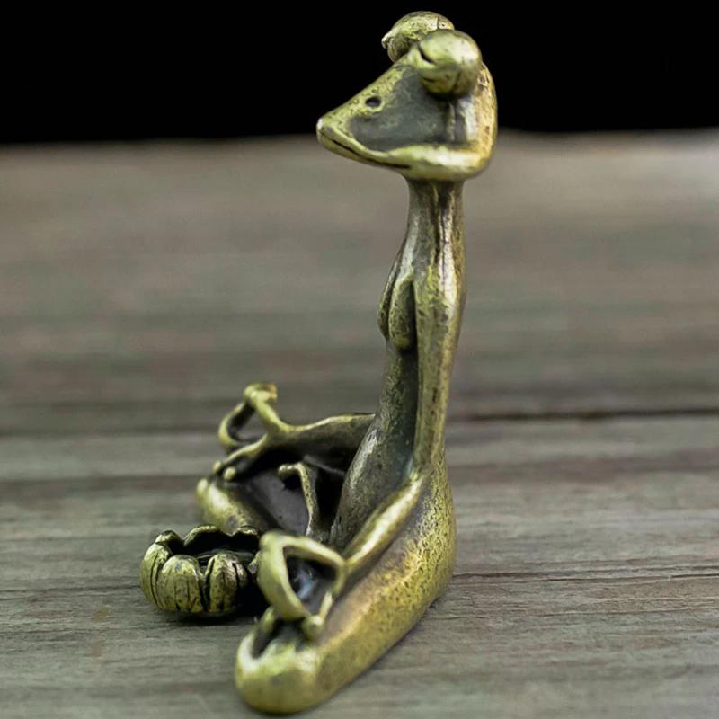 1PC Retro Copperware Incense Socket Zen Frog Ornaments Solid Pure Copper Frog Tea Pet Incense Holder Ornaments