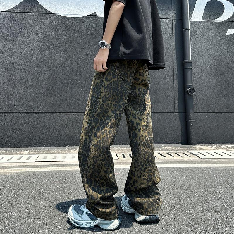 Men s Trendy American Leopard Print Straight Jeans - Stylish Spring/Autumn Casual Pants XL