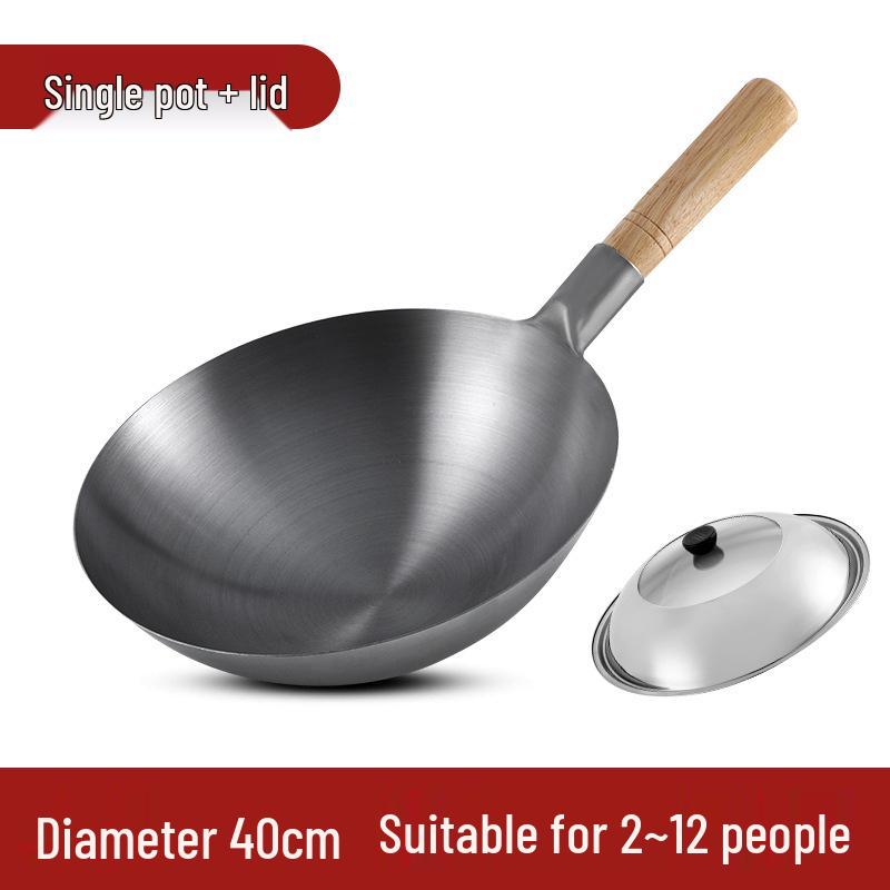 Zhangqiu Non-stick Cast Iron Wok with Large Ladle for Home & Restaurant Use - Suitable for Gas Stoves