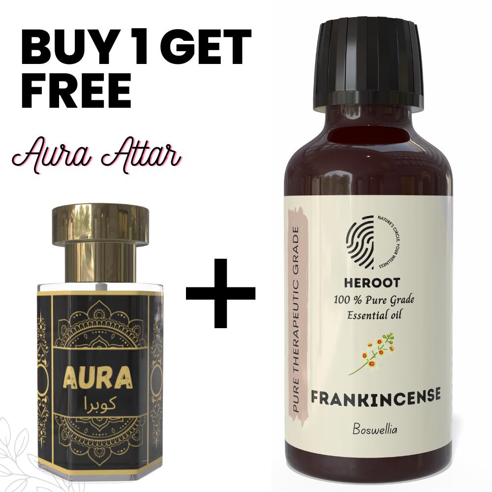 Frankincense Essential Oil 10ml for Aromatherapy & Home Fragrance Get 1 Free 6 Ml Attar – Aqua AQ, Dubai Oud, Aura, White Oud