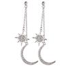 European-American Rhinestone Crystal Tassel Sun & Moon Stud Earrings