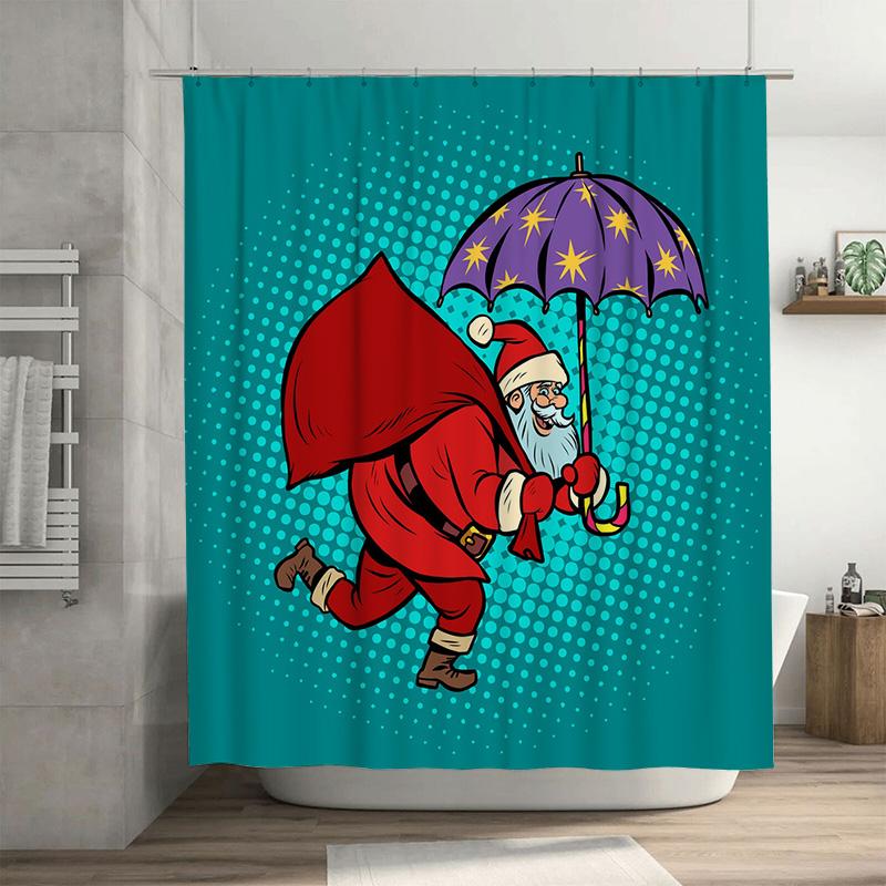 TU Christmas Santa Claus Shower Curtain Festive Holiday Bathroom Decor Waterproof Holiday Gift Santa Home Decor Festive Xmas Pat 90x180cm35x71in