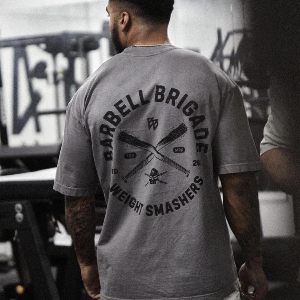 Barbell Cotton Gym Shirt Sport T Shirt Men Short Sleeve Running Shirt Men Workout Training Tees Fitness Loose Large Size M-3XL