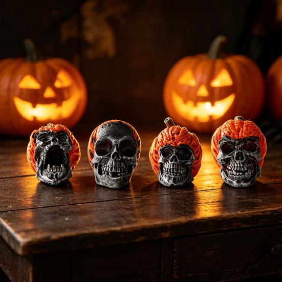 Yousheng Skeleton Pumpkin Ornaments, Resin Durable Halloween Decorations, Retro Dark Style Table Decor, for Party Window