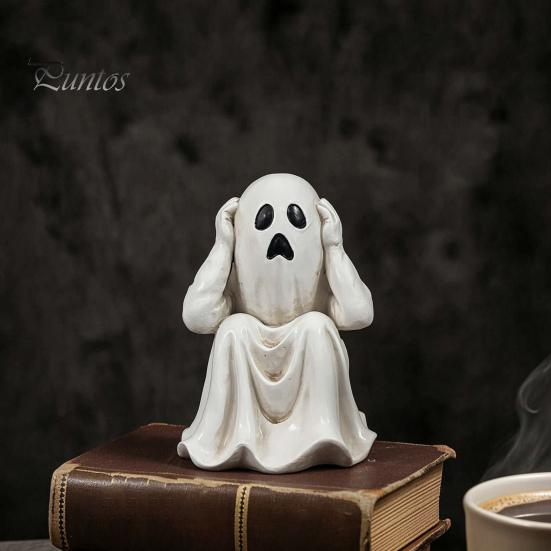 Miniature Ghost Figurines for Desktop Halloween Figurine, Resin Chain Ghost, Face-Palm Pumpkin Small Niche Holiday Gifts Cute Spooky Ornaments