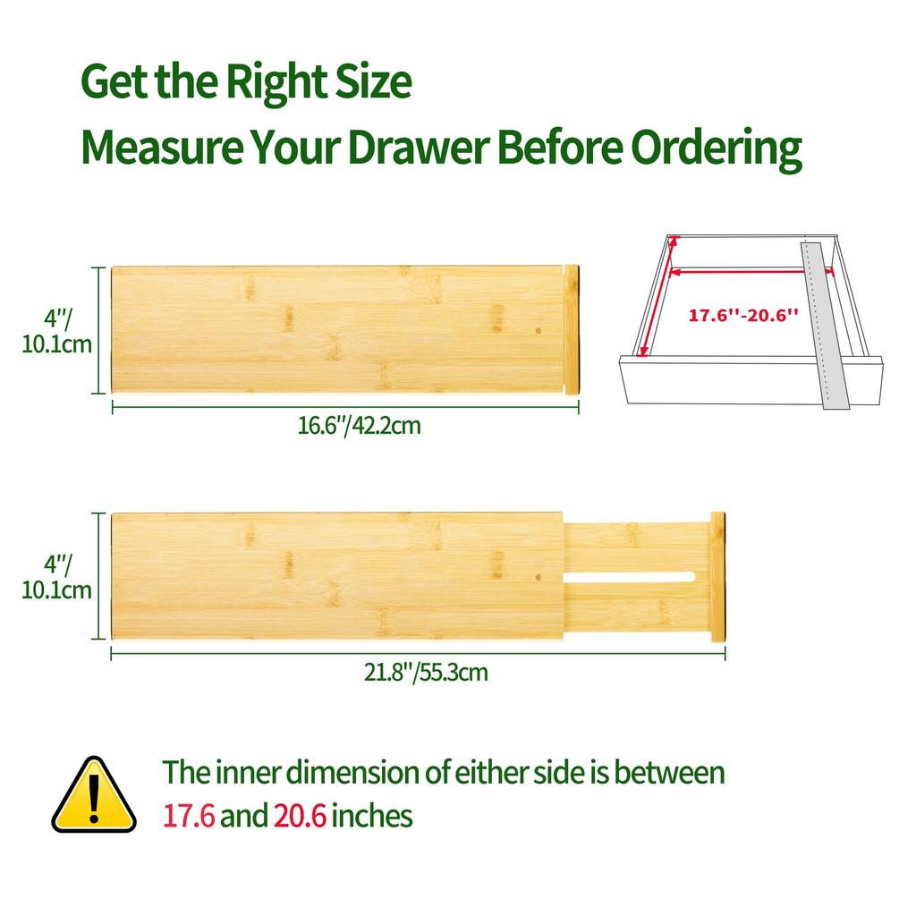 VaeFae Bamboo Drawer Adjustable Clothes Drawer Expandable Separator for Storage Divider, Organizer, (42.2-55.2cm) Bedroom/Bathroom/Kitchen/Office