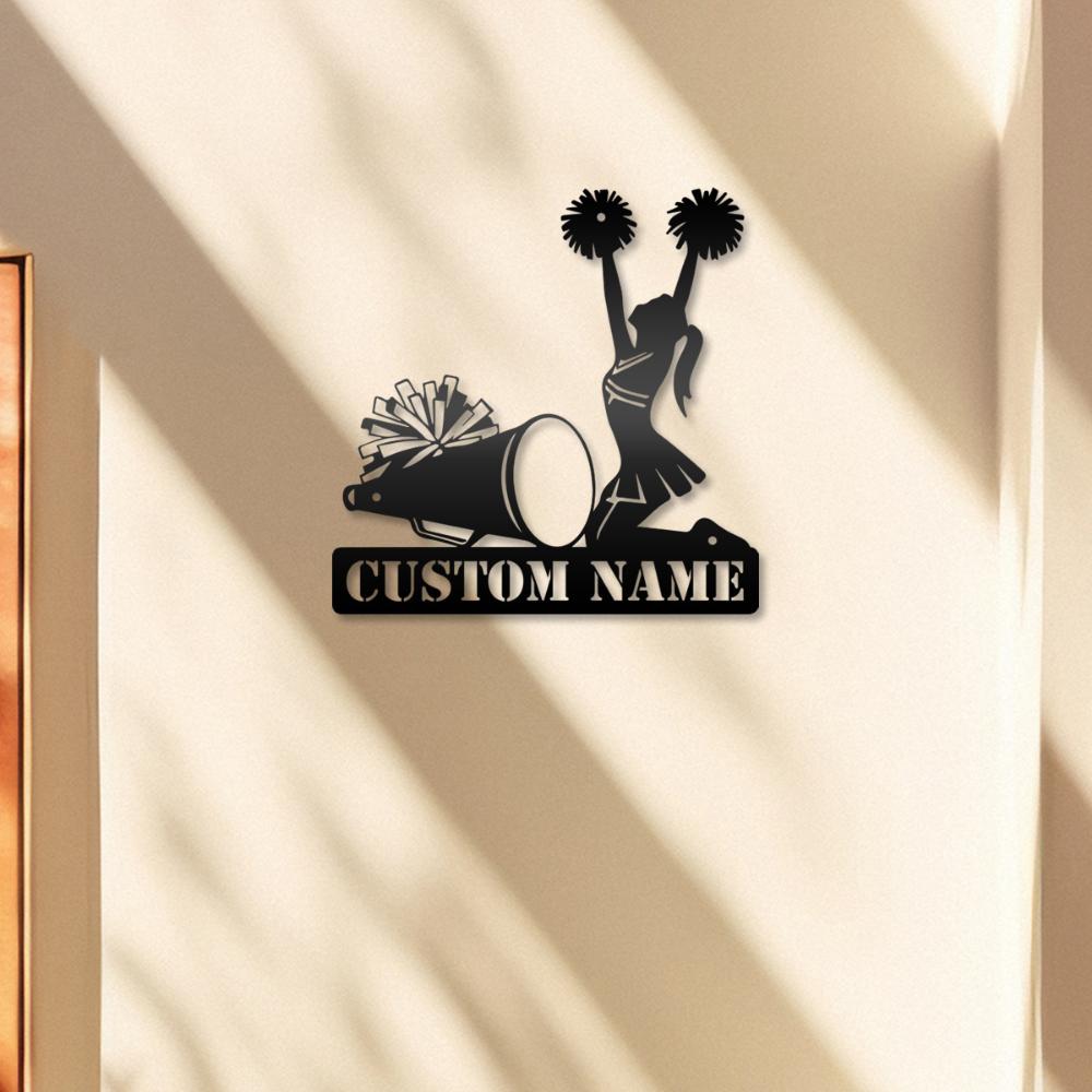 Cheerleader Metal Wall Sign Personalized Gym Decor Squad Nameplate with Hooks