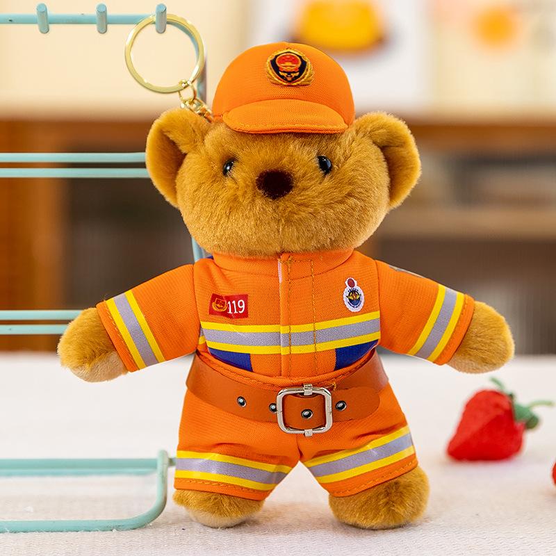Uniform Bear Pendant Pendant Pendant Jewelry Keychain Plush Toy Traffic Police Fire Rescue Team Doll