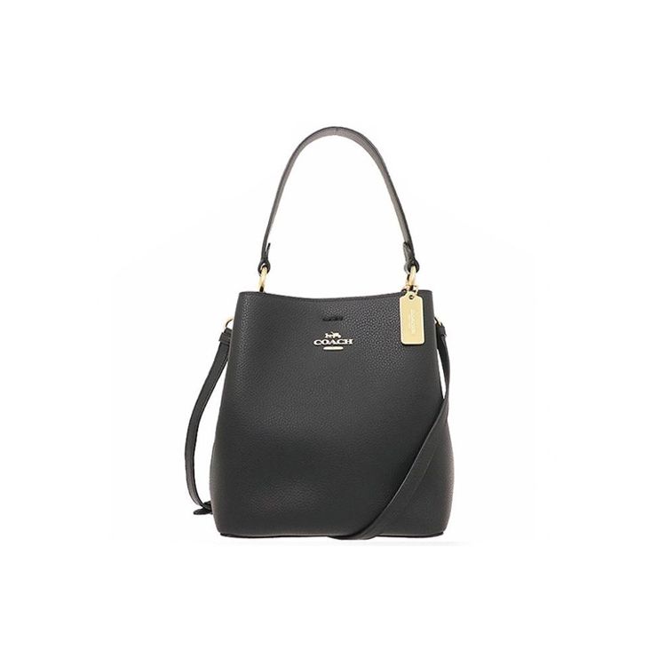 

Coach Town 21 Classic Solid Color Snap Closure Leather Bucket Bag Women handbags Black 1011-IMLON Basic Set (Bag+Dust Bag)