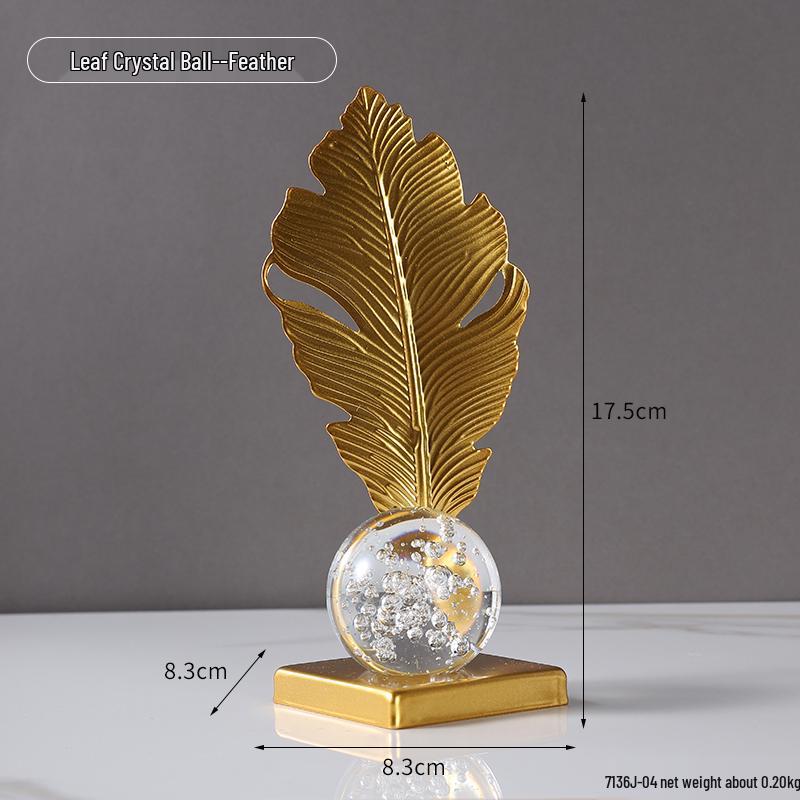 Nordic Leaf Crystal Ball Ornament: Elegant Light Luxury Decoration for Home Entrance, Living Room, Wine Cabinet, or Office Display.