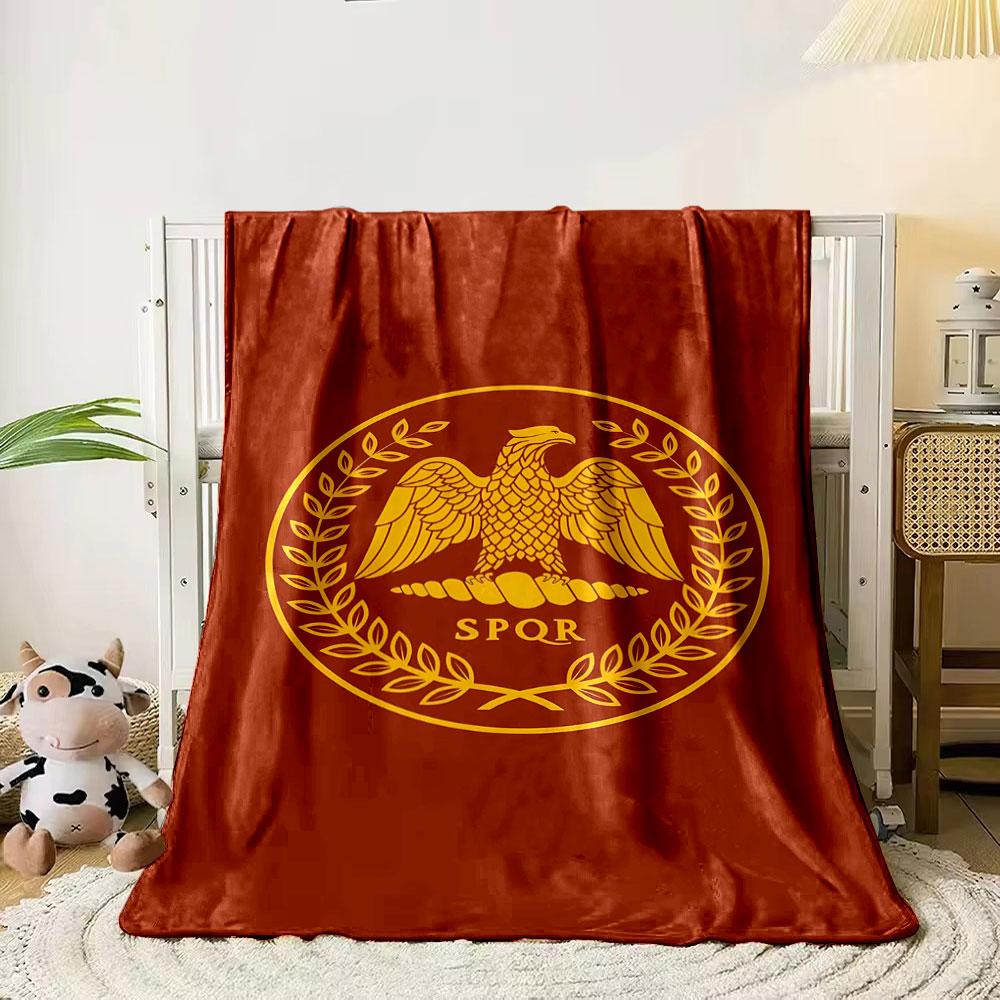

A golden eagle with outstretched wings, laurel wreath, and SPQR text. for all seasons blanket lunch break throw gift 80cm x 120cm