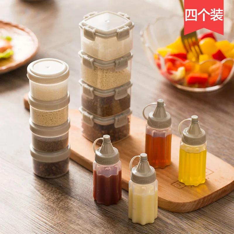4 Pieces Sauce Squeeze Bottle Plastic Mini Seasoning Box Salad Ketchup Container Outdoor Portable Barbecue Picnic Accessories