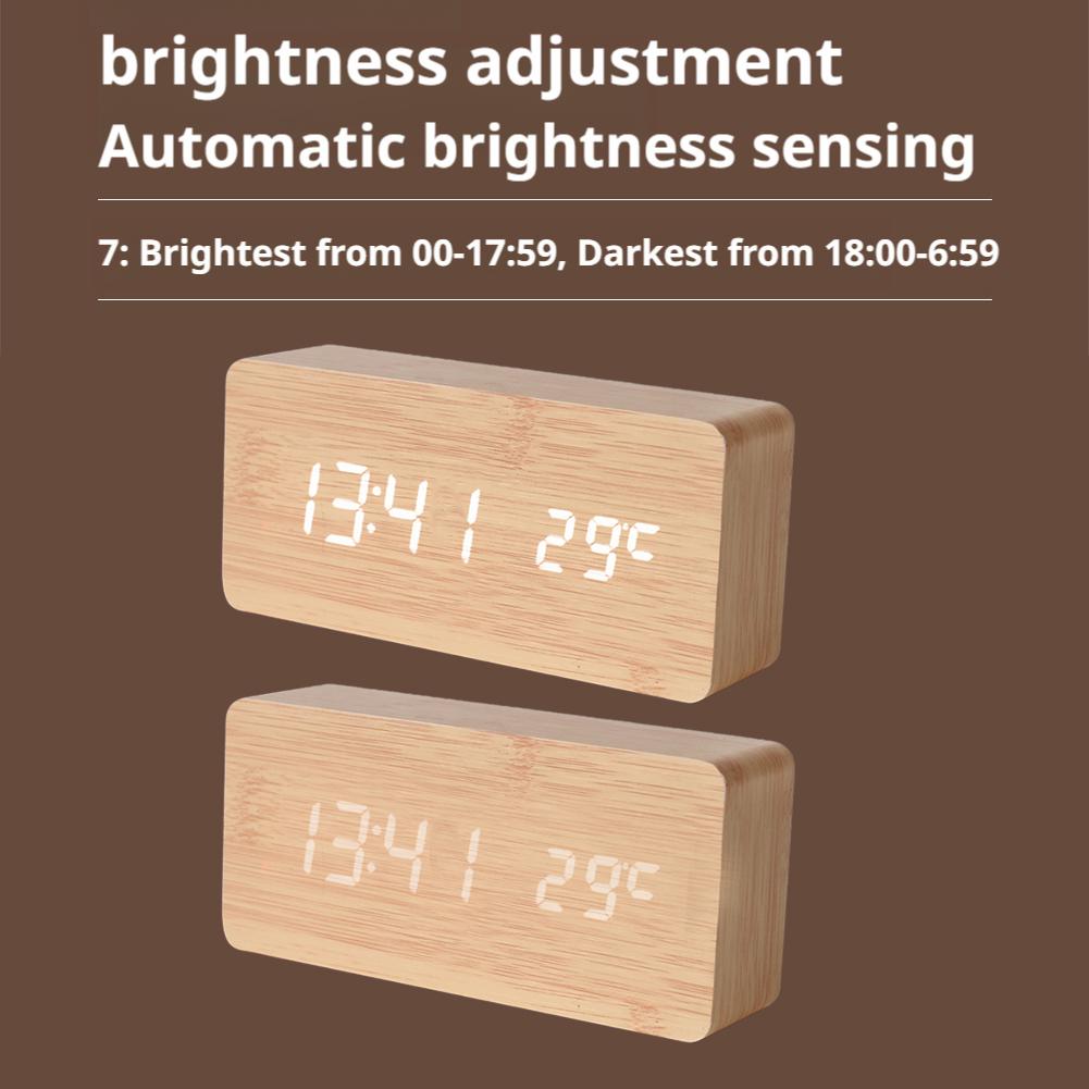 Wooden Digital Alarm Clock LED Alarm Clock With Temperature Desk Clocks For Office Bedside Clock Tool