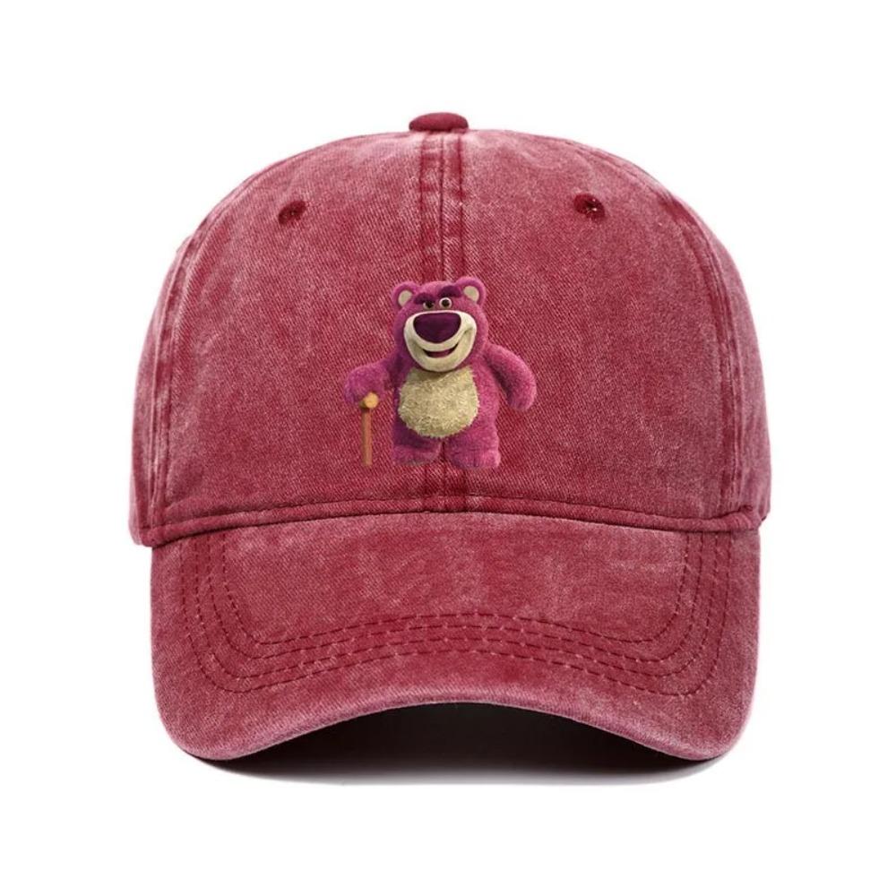 Cartoon Washed Lotso Print Baseball Cap Men Women Vintage Kpop Snapback Cap Adjustable Breathable Trucker Hat Sunscreen Hat