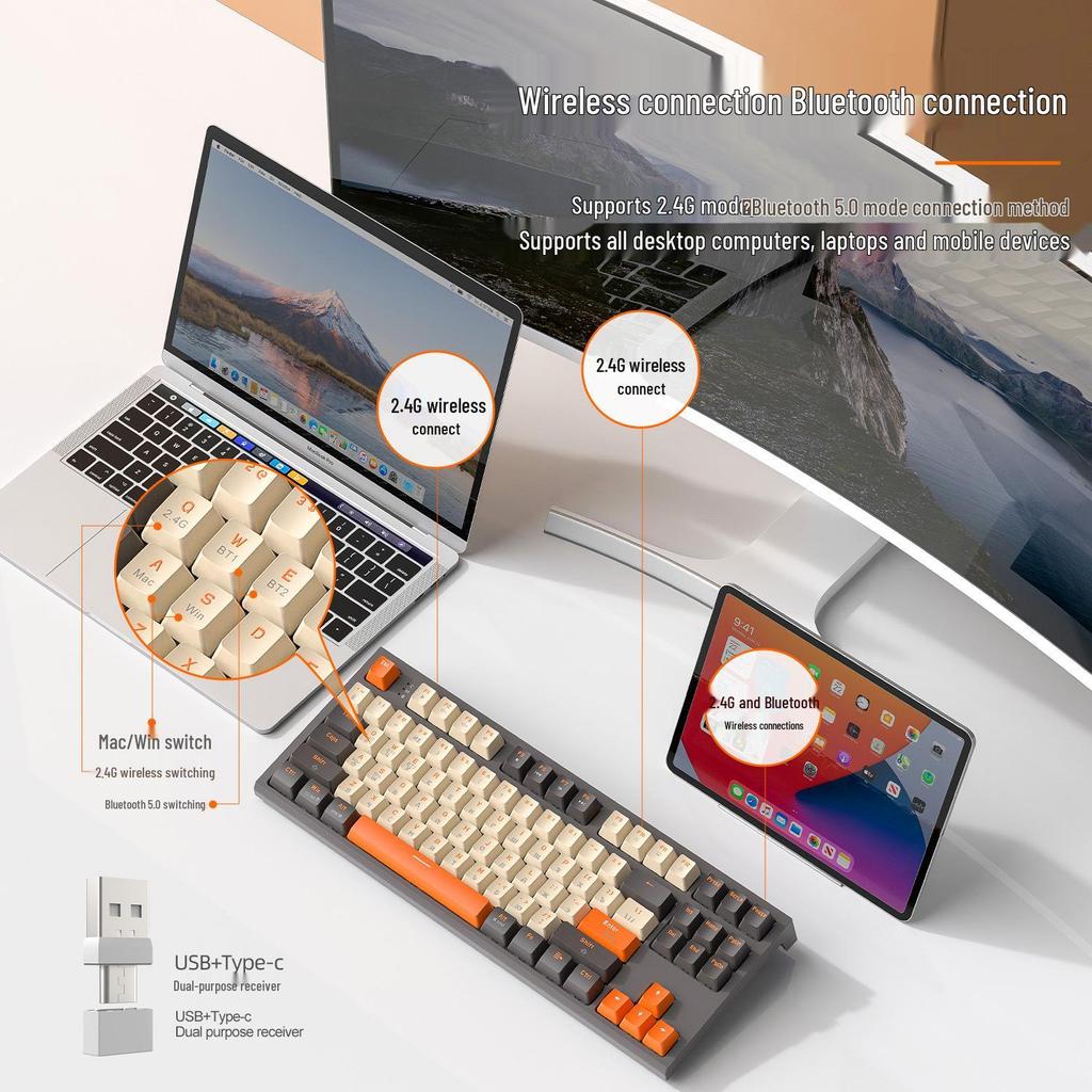 Free Wolf M88 Dual-Mode Wireless Russian Mechanical Gaming Keyboard with PBT Keycaps