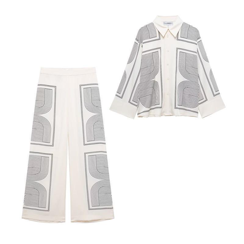 

TAOP&ZA Women s Spring/Summer Casual Twill Shirt & Straight-Leg Pants L