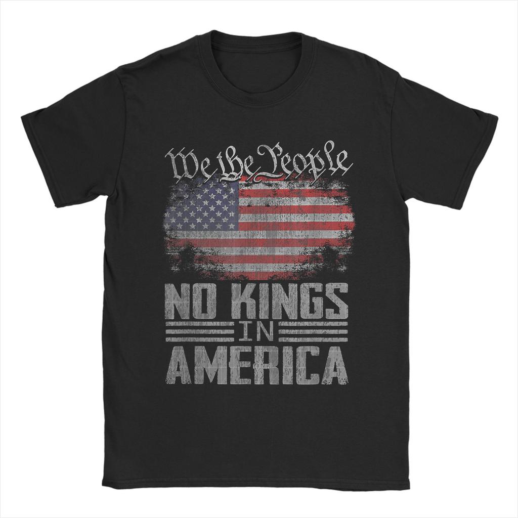 Unisex No Kings In America Us Flag T Shirts Cotton Clothing Short Sleeve Round Neck Tee Shirt Plus Size Tshirts