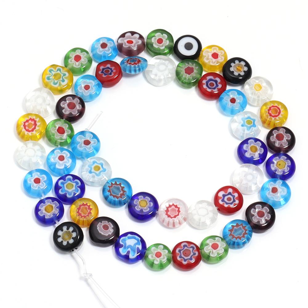 1 Strang 6/8/10mm Flache Runde Blumenperlen Lampwork-Perlen Bunte Glasperlen Für Armband Armreif Damen Mädchen DIY Schmuckherstellung