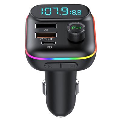 Car Fast Charge Bluetooth 5.0 FM Transmitter PD Dual Player Music Type-C Colorful Ambient MP3 Light Cigarette Lighter USB