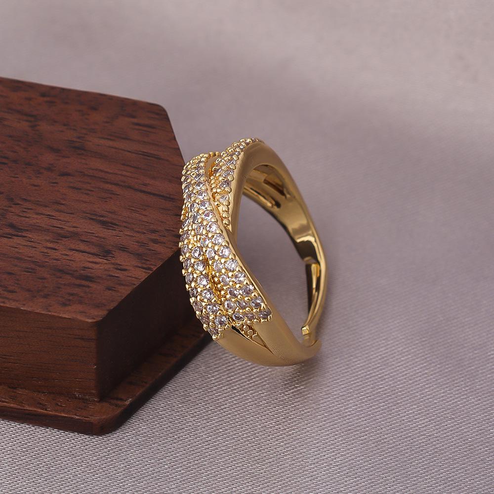 Women's Shiny Zircon Cross Adjustable Ring - Non-fading Style