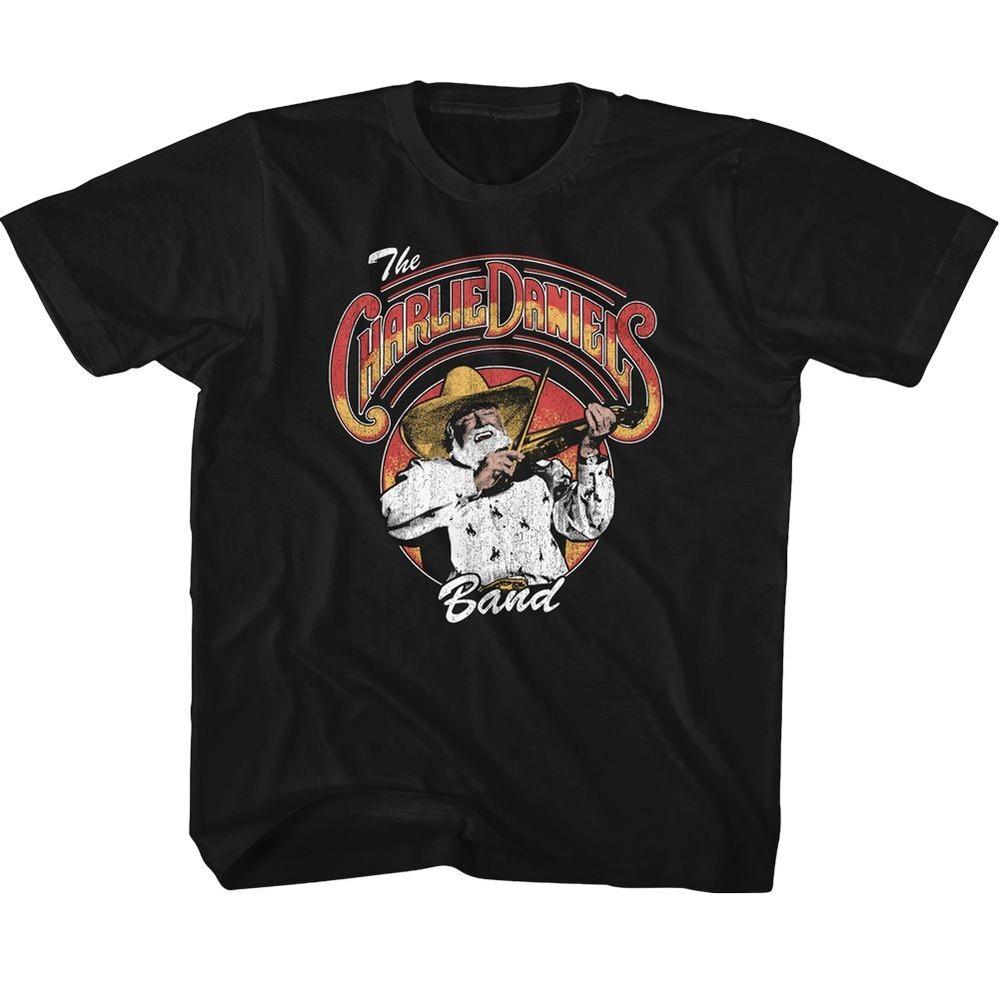 

Charlie Daniels Band Logo And Fiddlin Black Youth T-Shirt 3XL