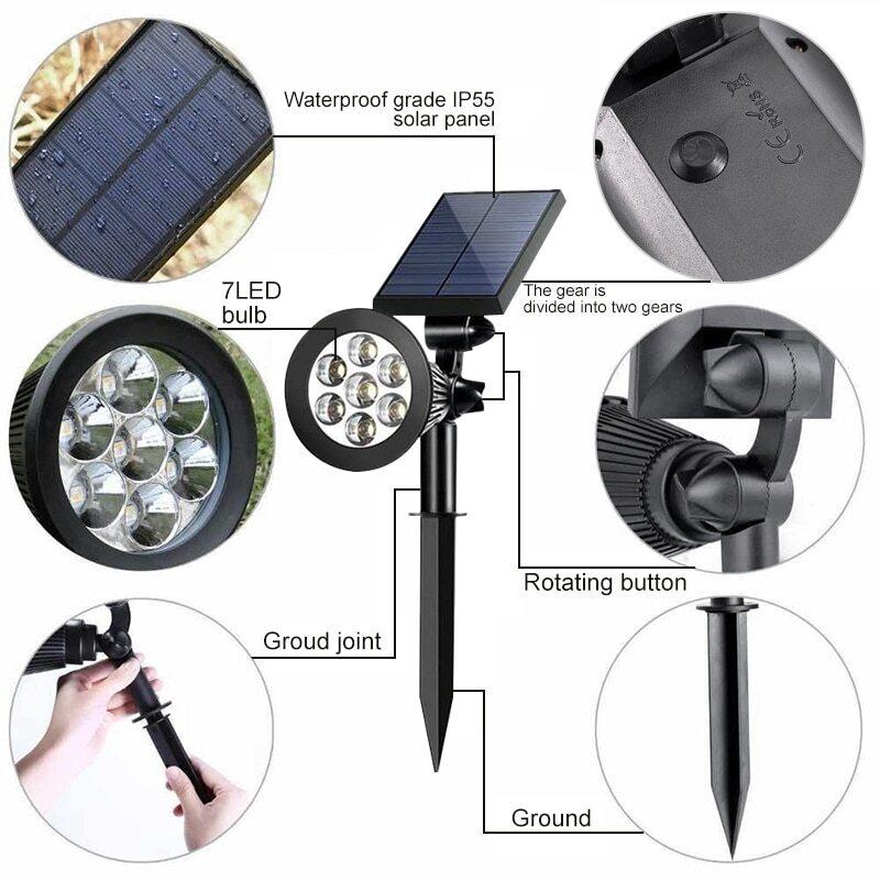 7 LED Solar Spot Lights RGB Solar Landscape Lights IP65 Waterproof Brightness Adjustable for Outdoor Garden  Lawn Decor Lighting