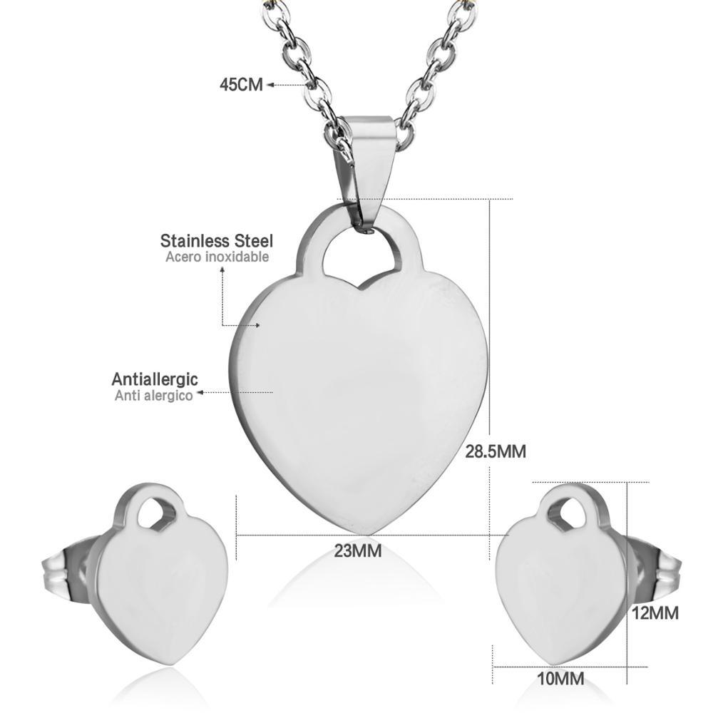 Love Earrings Necklace Set Fashion Sweet Necklace Cut Stainless Steel Jewelry Set Women