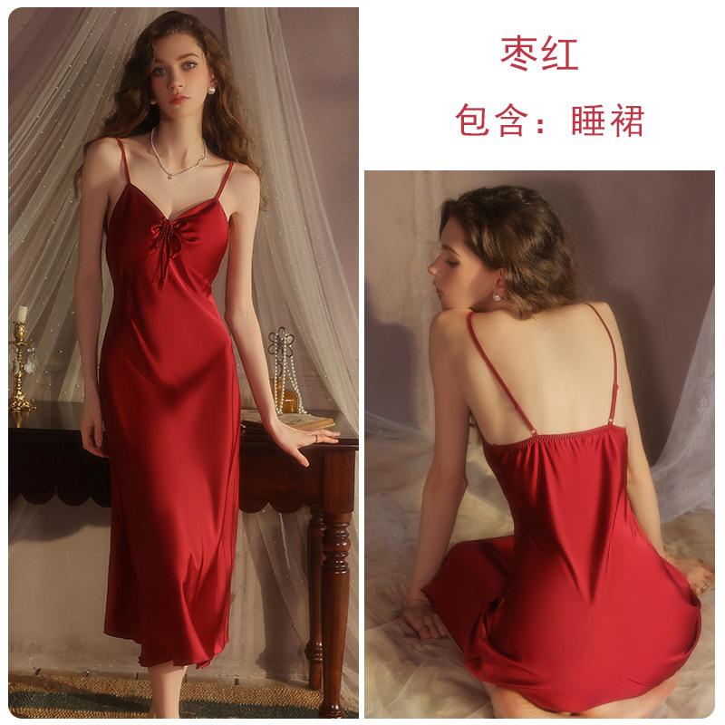 

Long ice silk underwear passion temptation plus chest pad sexy slim nightdress loungewear suit XL