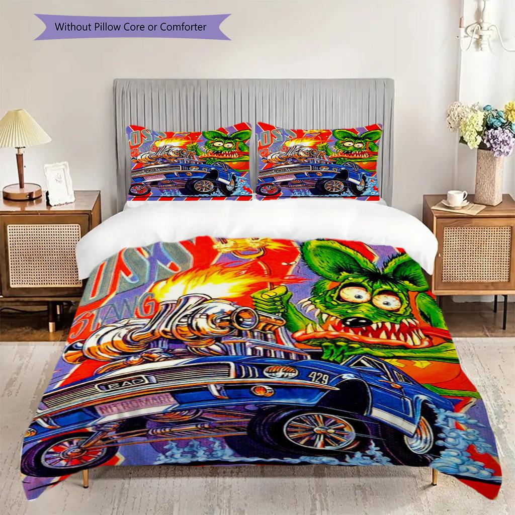 Rat Finks Wild Ride Three-piece set (1 * duvet cover + 2 * pillowcase, without core) 2D Flat Soft and comfortable Duvet cover and pillowcase