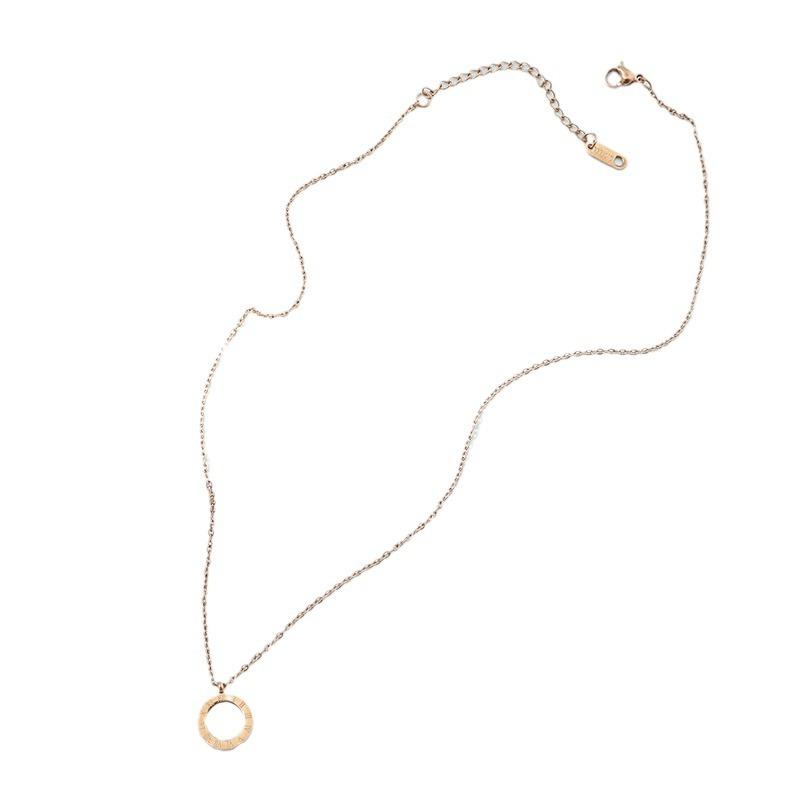 Titanium Steel Roman Numerals Necklace Women'S High Sense Simple Trend Versatile Geometric Round Pendant Exquisite Jewelry