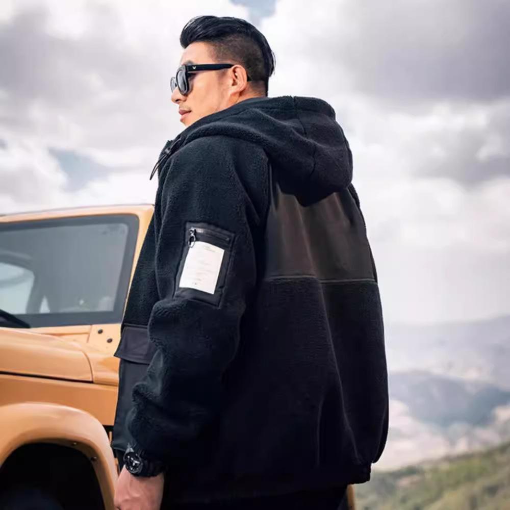 

Lambswool plus size men s soft high-quality fabric windproof thickened warm jacket fashionable versatile casual sports lightweight jacket 8XL (270-150 kg) чорний