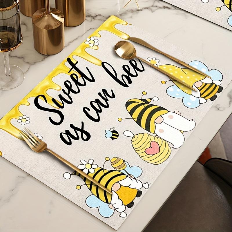 4PC Spring Sunflower Floral Pattern Festive Placemats, Home Dining Table Mats Set, "Sweet As Can Bee" & "Hello Sunshine" Design