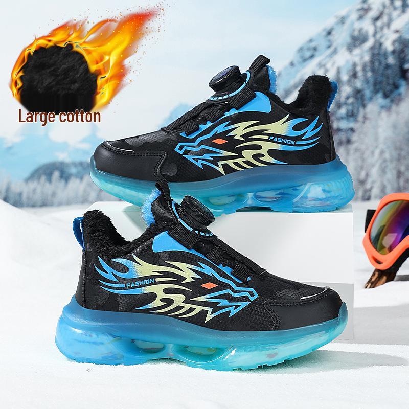 2025 Winter Boys' Waterproof Leather Sports Shoes with Rotating Buckle - Warm, Anti-Slip, Trendy for Middle and Big Kids