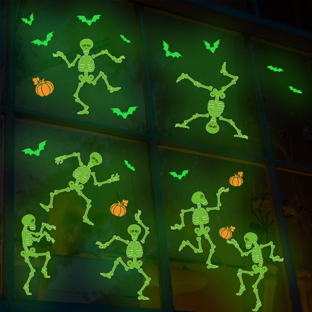 Luminous Halloween Wall Stickers Skull Bat Sticker Pumpkin Removable Wallpaper Decals Party Favors Door Window Accessories