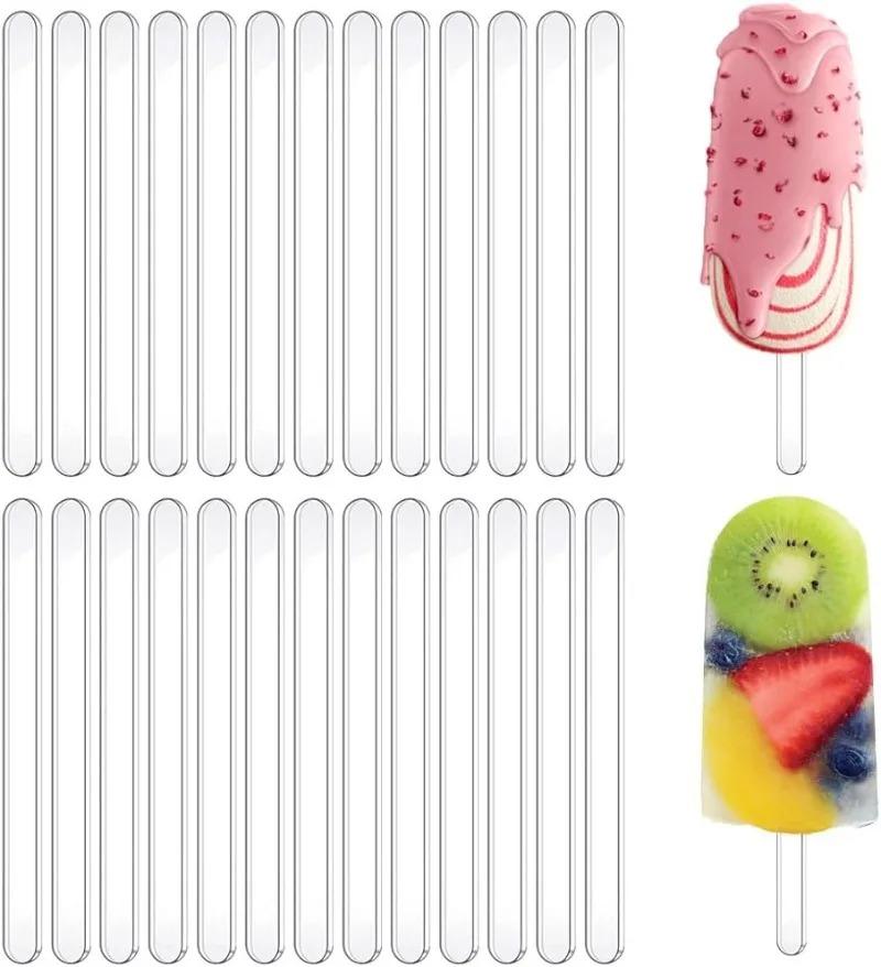 100/10pcs Acrylic DIY Popsicle Sticks Transparent Gold Popstick for Ice Cream Cakesicle Candy Creamsicle Mould Party Decor Gifts