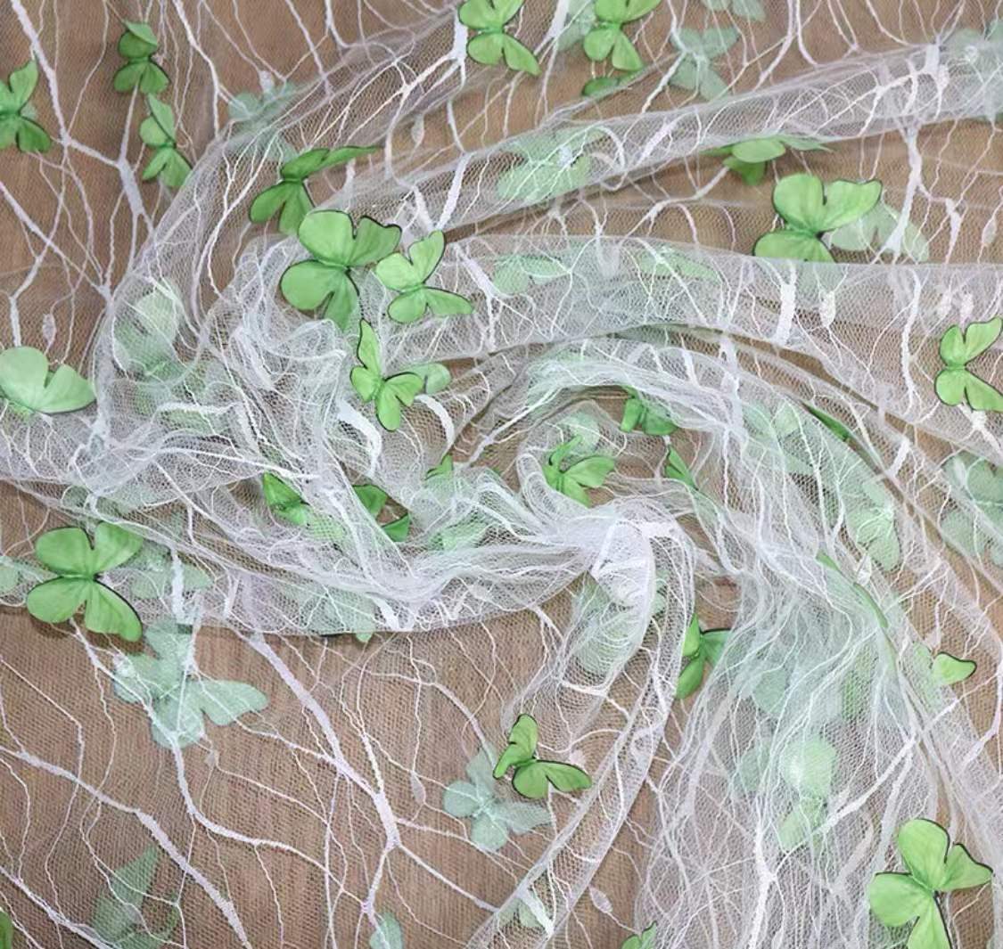 

Трехмерная бабочка, фиксированный цветок, паутина из пряжи, черная пряжа, кружево, вышитое кружево, детская одежда, ткань для платья Ханфу, украшение white yarn green butterfly