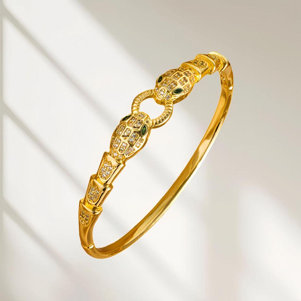 Zircon Snake Shape Women's Copper Bangle - Middle East Fashion, Micro-inlaid, Openable, Versatile Bracelet