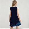 Girls Round Neck Sleeveless Galaxy Printed A Line Flared Dress Red White Blue