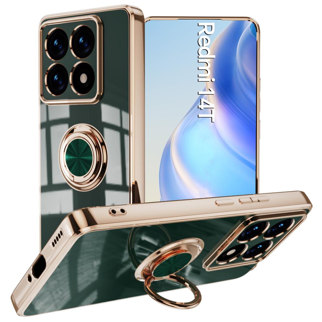 Für Xiaomi 14T Hülle Präzise Aussparungen 6D Galvanisiertes TPU Handyhülle mit Ringhalter