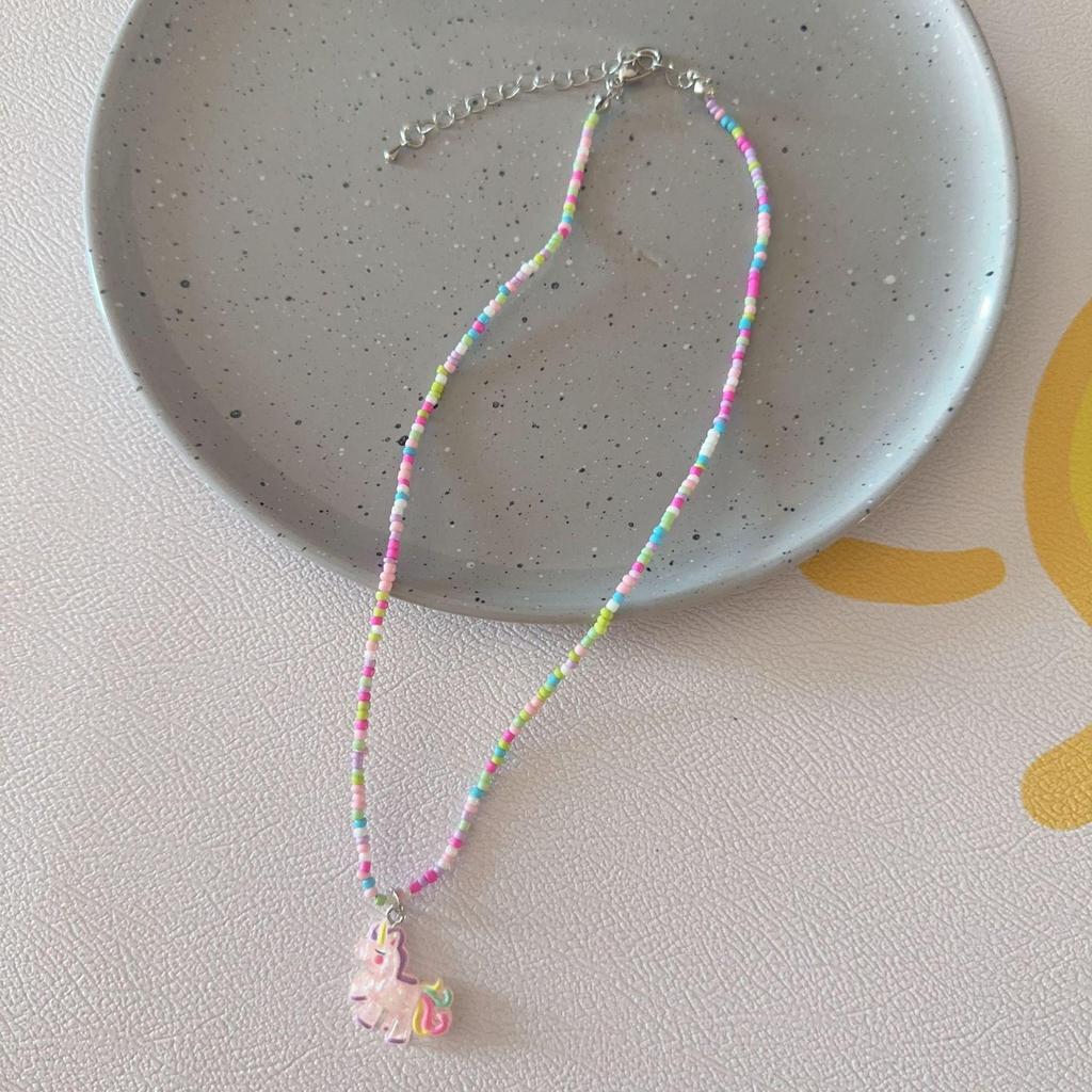 Colier cu pandantiv înghețată, dulce și elegant, cu mărgele colorate – accesoriu clavicular drăguț, durabil și versatil pentru femei.