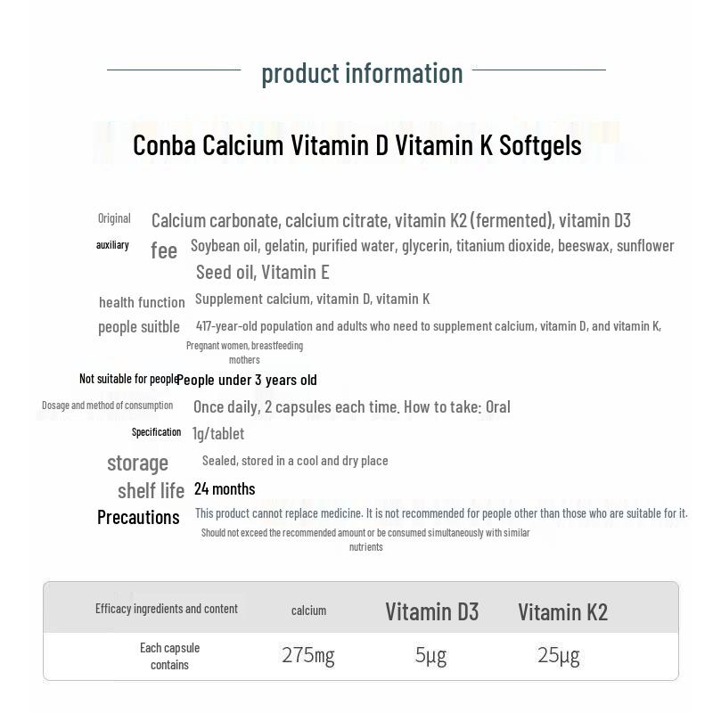 Conba Liquid Calcium Vitamin D3K2 Softgels